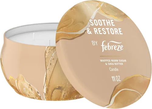Vista 14 de Febreze Vela perfumada, aroma de manzanas y canela horneadas, vela de 4 mechas, lata reutilizable, larga duración y combustión uniforme, 11 onzas