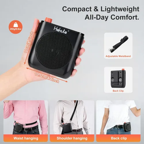 Vista 7 de HAKUTA - Amplificador de voz inalámbrico para profesores, altavoz Bluetooth portátil with Magnetic Lavalier Microphone&2 Mic,Magnetic Dock with