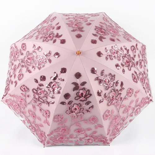 Vista 49 de Honeystore Sombrilla bordada con flor 3D plegable UV con encaje clásico