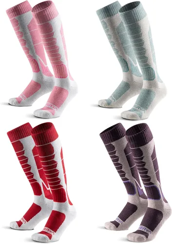 Vista 22 de Calcetines de lana de merino para esquí para hombres, mujeres y jóvenes - Calcetines térmicos de snowboard con amortiguación completa por encima