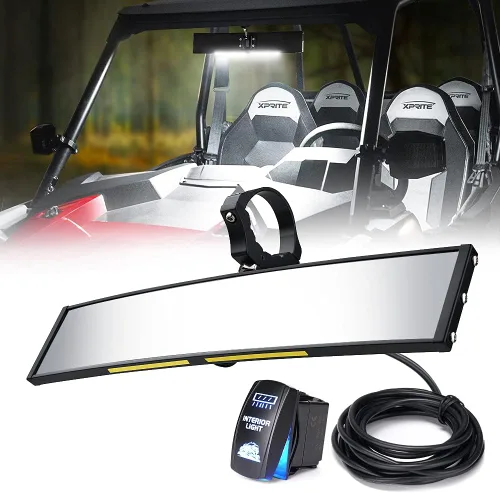 Vista 10 de Xprite 9" Espejo retrovisor central UTV con luces interiores y interruptor basculante, espejos retrovisores de aluminio se ajusta a 1.75"-2