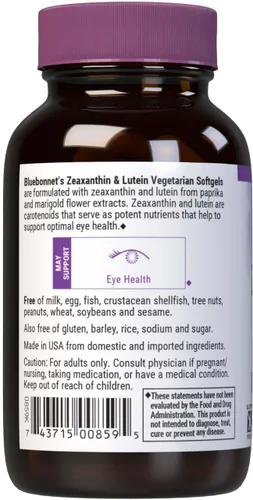 Vista 3 de Bluebonnet Nutrition Zeaxantina Plus Luteína Softgel, luteína y zeaxantina, salud ocular y exposición a la luz azul, luteína de caléndula
