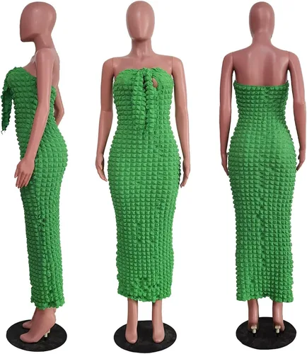 Vista 3 de Vestido sexy de palomitas de maíz con hombros descubiertos para mujer, vestido largo con cordones en la parte delantera, sin tirantes, ajustado