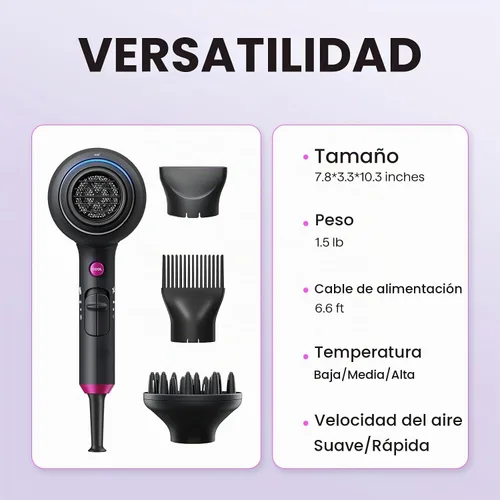 Vista 7 de Secador de pelo Wavytalk con difusor, secador iónico Blown Away para cabello rizado con peine, secador de 1875 W de secado rápido con tecnología