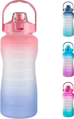 Vista 11 de EYQ Botella de agua potable gratuita sin fugas de 64 oz/128 oz con marcador de tiempo motivacional sin BPA para fitness, gimnasio y deportes al aire