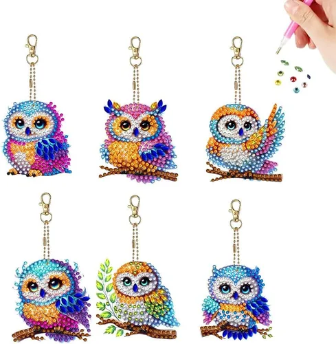Vista 14 de YUE ZHE 9 llaveros de pintura de diamantes de animales, kits de arte de diamantes de animales para adultos, pintura 5D de doble cara para adultos