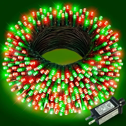 Vista 24 de Juego de 2, luces de Navidad, 200 pies, 600 LED, exterior/interior, guirnalda luces, 8 modos, impermeables, cable verde, parpadeantes, árbol, patio