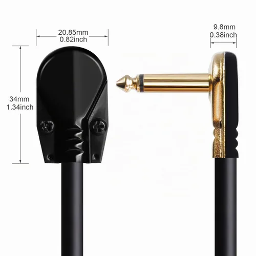 Vista 3 de Donner, cable profesionales para pedales e instrumentos, para guitarra, bajo y pedales de efecto, 1/4 in. Cables para pedalboard, ángulo recto, 15 cm