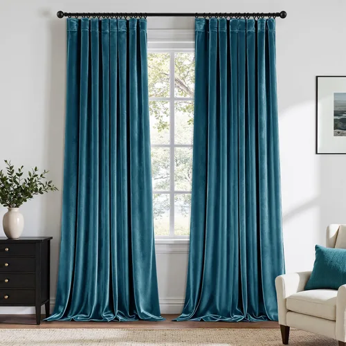 Vista 47 de ANRODUO Cortinas de terciopelo beige de 45 pulgadas de largo, opacas con aislamiento térmico insonorizado, cortinas de privacidad para oscurecer