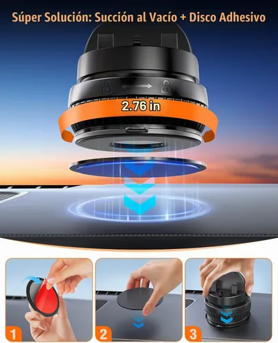 Vista 2 de pop-tech Soporte para teléfono con ventosa de automóvil: rotación de 360° y ajustable en 30°: soporte para teléfono celular con ventosa al vacío