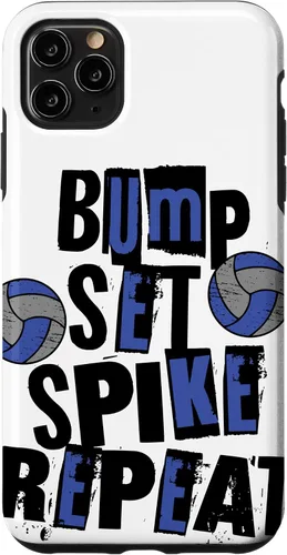 Vista 11 de iPhone XR Parents Girls Volleyball Bump Set Spike Repeat Blue & Black Case