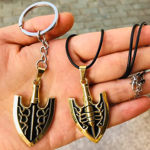 Vista 6 de Mullike Anime JJBA JOJO Necklace Red Stone of Aja Necklace Stand Insect Arrow Pendant Necklace Keychain Set Gift for Men Fans Women