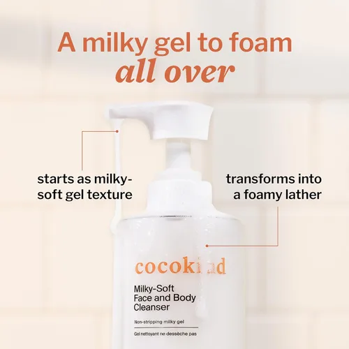 Vista 4 de Cocokind Milky-Soft Limpiador facial y corporal, gel hidratante facial y corporal para pieles sensibles, limpiador suave con ceramidas, sin