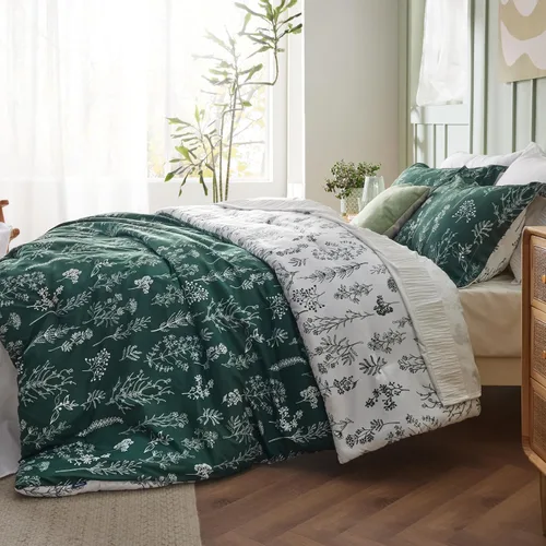 Vista 4 de Bedsure - Juego de edredón floral lindo, juego de ropa de cama tamaño Queen 03 - Verde oscuro