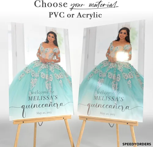 Vista 2 de Letrero de bienvenida personalizado de quinceañera con foto, letrero de bienvenida personalizado de Mis Quince Anos, elegante decoración