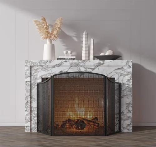 Vista 5 de Lizh Metalwork - Pantalla de chimenea de hierro forjado de 3 paneles, 48 pulgadas de largo x 29 pulgadas de alto, protector de chispas con diseño