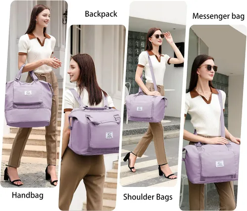 Vista 6 de SOPIME Bolsa de viaje expandible deportiva para mujeres y hombres, bolsa de viaje plegable extra grande con correas dobles para el hombro y bolsillo