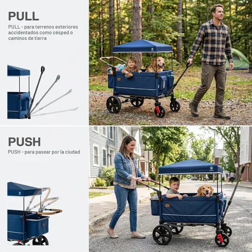 Vista 4 de EVER ADVANCED - Cochecito con apertura lateral para 2 niños, cochecito de empuje y tracción con mango ajustable, puerta con cremallera de fácil