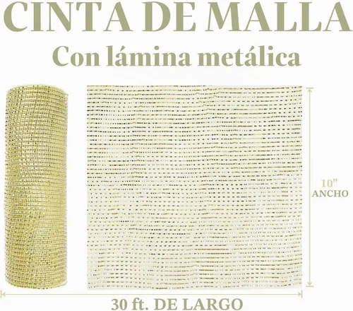 Vista 2 de MEEDEE Cinta de malla dorada de 10 pulgadas de ancho x 30 pies - Rollo de malla metálica decorativa para coronas de árbol de Navidad, guirnalda