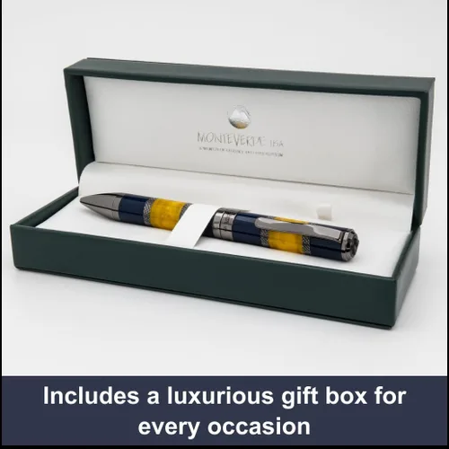 Vista 5 de Monteverde USA Regatta Sport - Bolígrafo deportivo, azul/amarillo, barril de fibra de carbono y resina, instrumento de escritura de lujo recargable