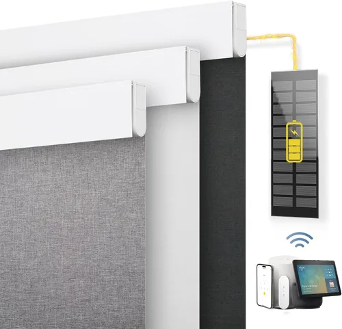 Vista 8 de DENFOON Persianas motorizadas con control remoto, persianas inteligentes opacas personalizadas [con cubierta], persianas eléctricas con panel solar