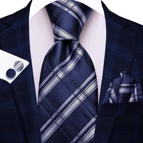 Vista 44 de Hi-Tie Corbata clásica de cachemira para hombre con pañuelo y gemelos a cuadros