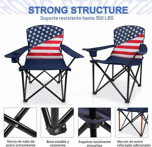 Vista 4 de Paquete de 2 sillas plegables para campamento: silla acolchada de gran tamaño para adultos, plegable para exteriores, campamento, pesca y jardín