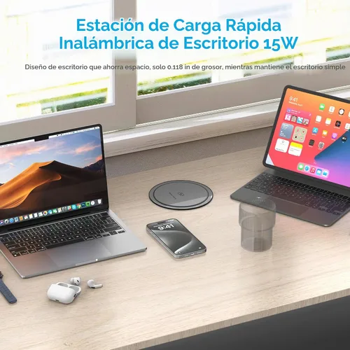 Vista 5 de VILONG - Toma desplegable para encimera, 20 W USB-C, 15 W inalámbrico, 4 AC, cable de 6 pies