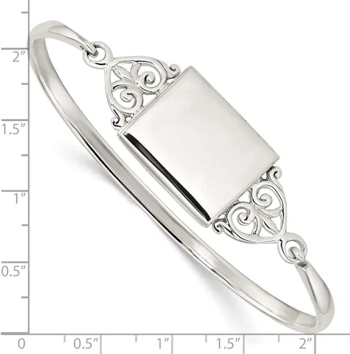 Vista 3 de QB1211 - Brazalete rectangular pulido de plata de ley de 0.787in, estilo medallón de 0.140in, Metal, no conocido