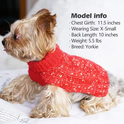 Vista 5 de KYEESE Suéter para perro, ropa cálida para perros pequeños, abrigo para perro, suéter de punto de cuello alto con hilo dorado para otoño e invierno