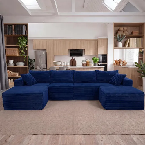 Vista 15 de Claiks Sofá modular de pana de 104 pulgadas sin hueso, asiento profundo de sofá modular de pana, no requiere montaje, color negro
