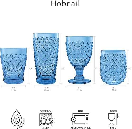 Vista 3 de Hobnail - Juego de 6 copas de vino acrílicas, color rosa, 17 onzas