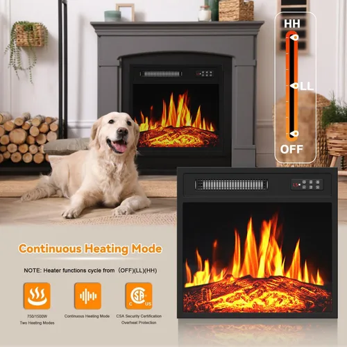 Vista 4 de PRETZI Inserto de chimenea eléctrica de 18 pulgadas, calentador de chimenea empotrado con temporizador de 8 horas, control remoto y panel
