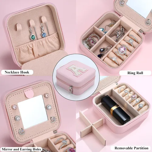 Vista 4 de Parima Regalos para mujeres Pequeño joyero con inicial, organizador de joyas, caja de joyería, regalos de cumpleaños, mamá, amigas, hermana, dama