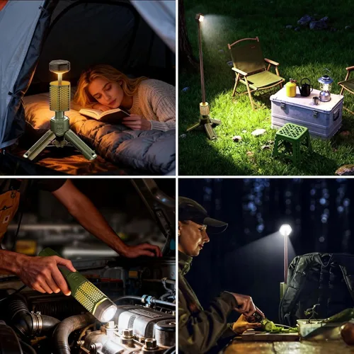 Vista 5 de Telescopic Camping Light with Stand, Collapsible Magnetic Tripod Lantern Verde