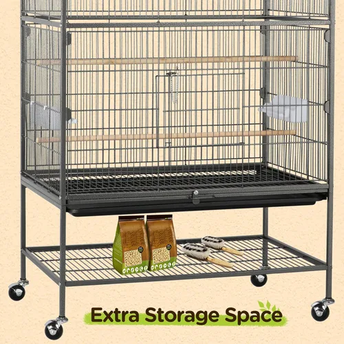 Vista 7 de Jaula para pájaros Yaheetech de 132 cm de pie, jaula grande de acero forjado para loros, jaula de vuelo para cacatúas grises africanas, cuáqueros