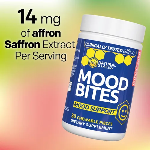 Vista 9 de Mood Bites - Suplemento de azafrán con vitamina B3, melocotón cítrico, 30