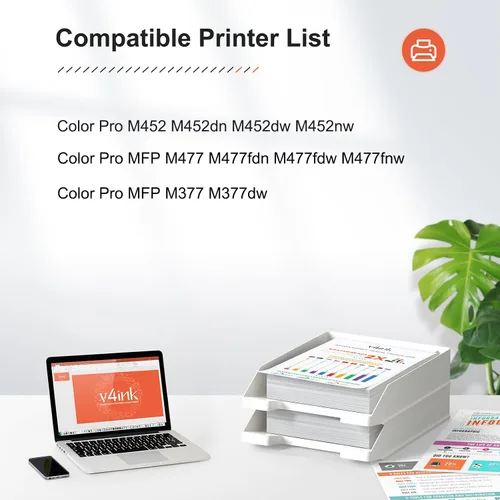 Vista 2 de v4ink Cartucho de tóner negro 410A remanufacturado de repuesto para HP 410A CF410A Cartucho de tóner para HP Color Pro M452dn M452dw M452nw MFP