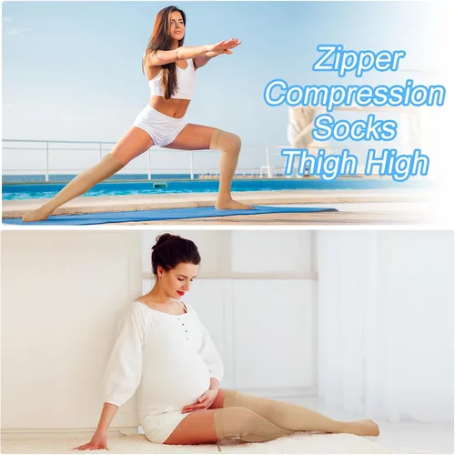 Vista 5 de Calcetines de compresión con cremallera alta para el muslo de 20-30 mmHg, medias de compresión con cremallera hasta el muslo para mujeres y hombres