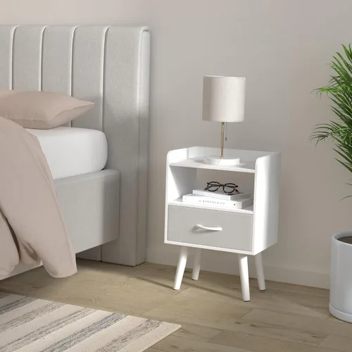 Vista 2 de Yoobure Mesita de noche con cajón de tela, mesita de noche moderna, mesitas de noche, mesitas de noche de mediados de siglo con estante