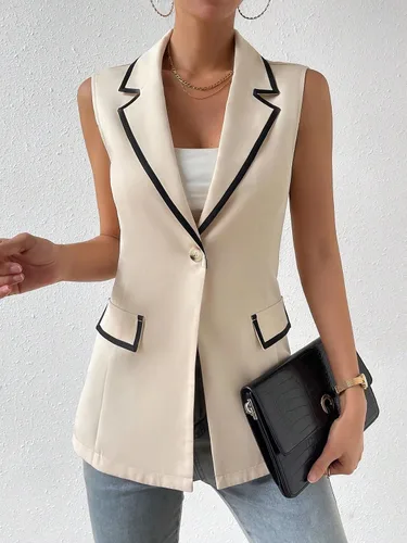 Vista 5 de WDIRARA Chaleco casual para mujer, con cuello en V, sin mangas, con botones frontales