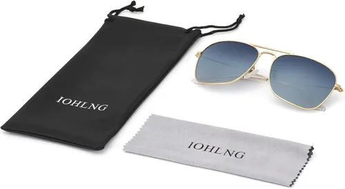 Vista 7 de IOHLNG Lentes de sol cuadrados de aviador para mujeres y hombres, polarizados, militares, cuadrados, clásicos, vintage, de metal
