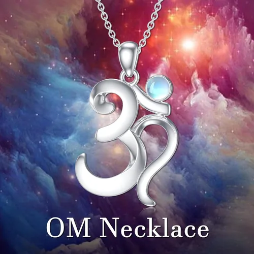 Vista 5 de VINSMOK Om - Collar de piedra lunar para mujer, plata de ley 925, collar de yoga, joyería sánscrita para regalos del día de la madre, regalos