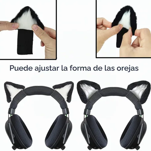 Vista 2 de RUKUHOT Bonito accesorio para auriculares con orejas de gato, diseño ajustable para auriculares Logitech G PRO HypreX Cloud/Cloud Flight y más Negro