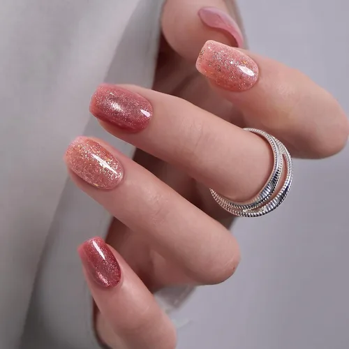 Vista 40 de CurvLife Uñas postizas cuadradas cortas a presión, terciopelo degradado Paris Script