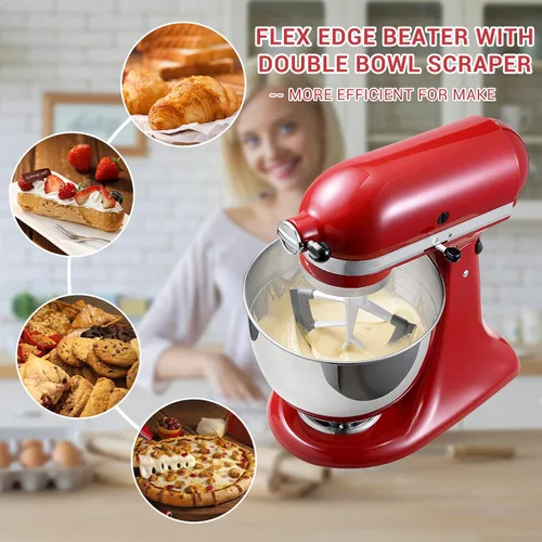 Vista 2 de Batidor Flex Edge para KitchenAid de 4.5/5 cuartos de galón con cabezal inclinable, accesorio de paleta para mezclador KitchenAid con raspador