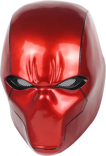 Vista 2 de Casco de capucha roja, efecto metálico, máscara de capucha roja de lujo, accesorio de cosplay para fanáticos, edición de coleccionista