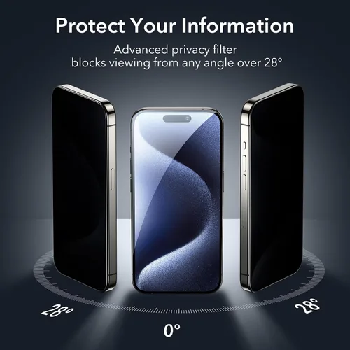 Vista 2 de ESR Paquete de 3+1 protector de pantalla de privacidad para iPhone 15 Plus, protector de pantalla de privacidad de vidrio templado antiespía, bordes