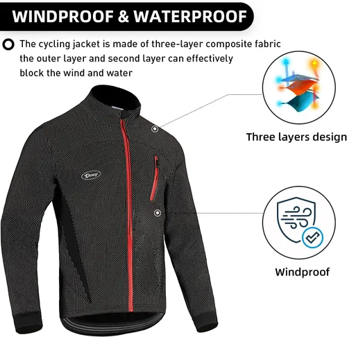 Vista 4 de Chaqueta de ciclismo para hombre, forro polar térmico, resistente al viento, transpirable, para ciclismo de montaña, softshell