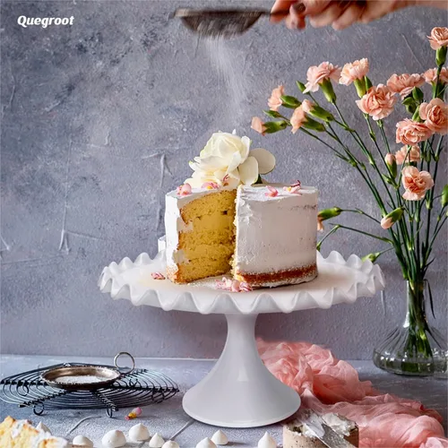 Vista 8 de Soporte redondo de porcelana para tartas de 12 pulgadas, soporte de postre blanco para bodas, fiestas de cumpleaños